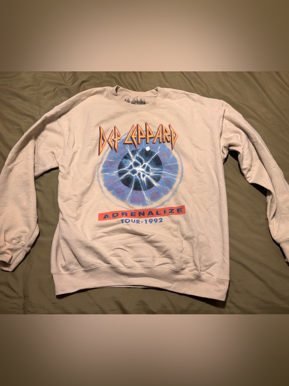 Def Leppard Adrenalize Tour 1992 Cream Graphic Crewneck Sweatshirt